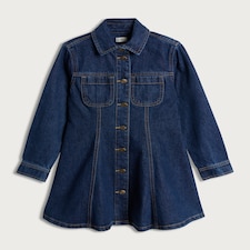 F&F Girls Pure Cotton Button Up Denim Dress in Blue