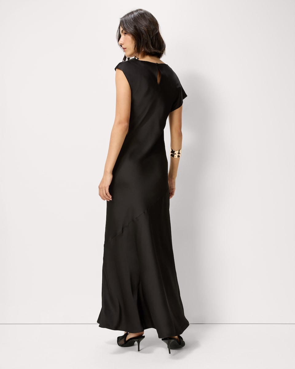 image 1 of F&F Satin Asymmetric Maxi Dress in Black