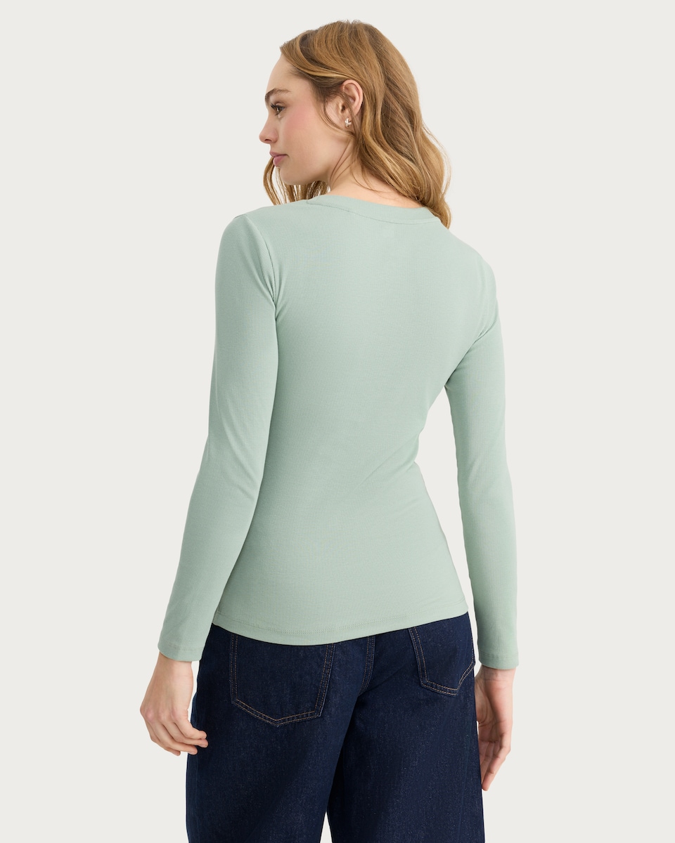 image 1 of F&F Cotton Rich Crew Neck Long Sleeved Top in Green