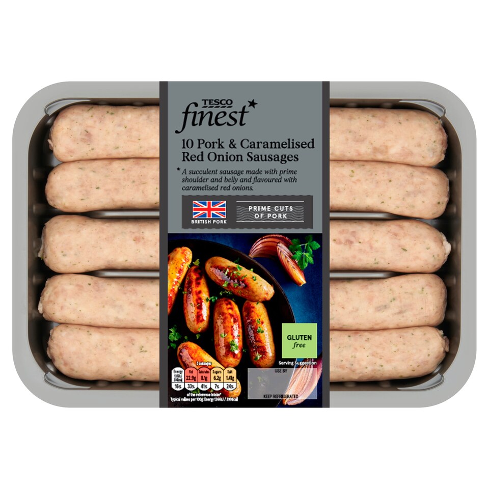 Tesco Finest Pork & Caramelised Onion Sausages 667G Tesco Groceries