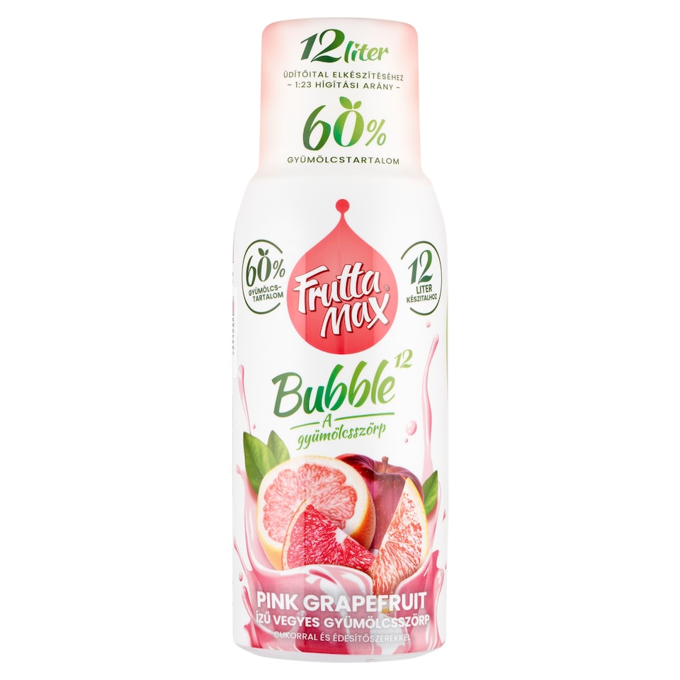 FruttaMax Bubble¹² pink grapefruit ízű vegyes gyümölcsszörp cukorral és édesítőszerekkel 500 ml