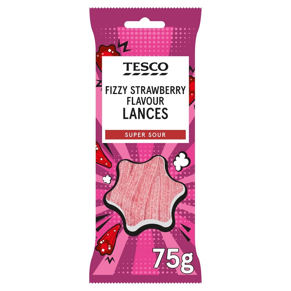Tesco Fizzy Strawberry Flavour Lances 75G