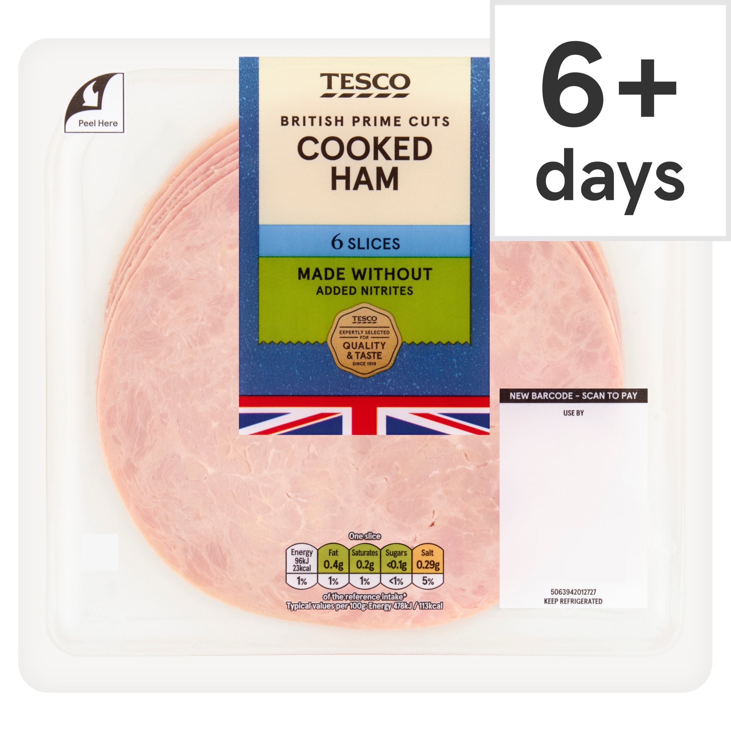 Tesco Made Without Added Nitrites British Cooked Ham 6 slices 120g