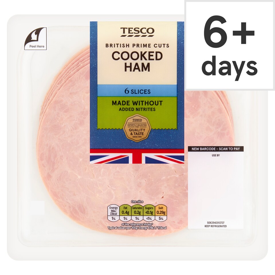 Tesco Made Without Added Nitrites British Cooked Ham 6 slices 120g