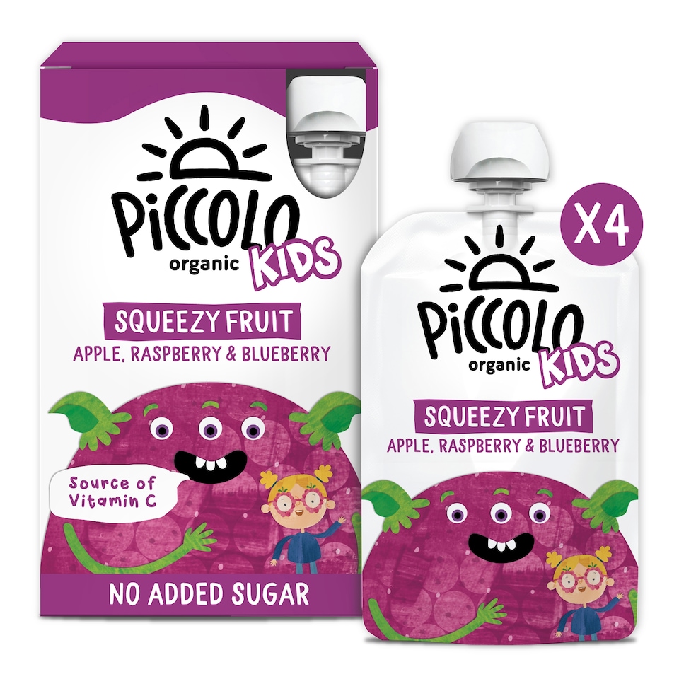 Piccolo Organic Squeezy Fruit Apple Raspberry & Blueberry 4X90g