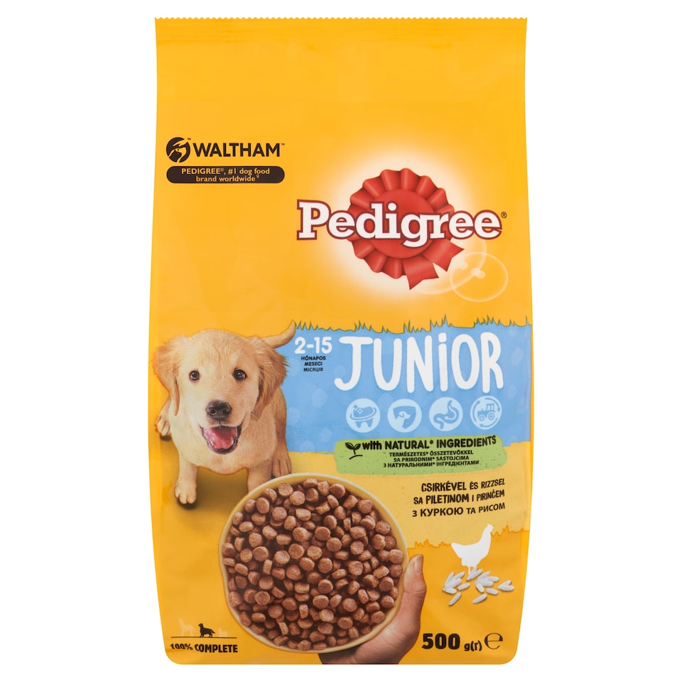 Pedigree Junior teljes értékű szárazeledel kölyökkutyák számára csirkével és rizzsel 500 g