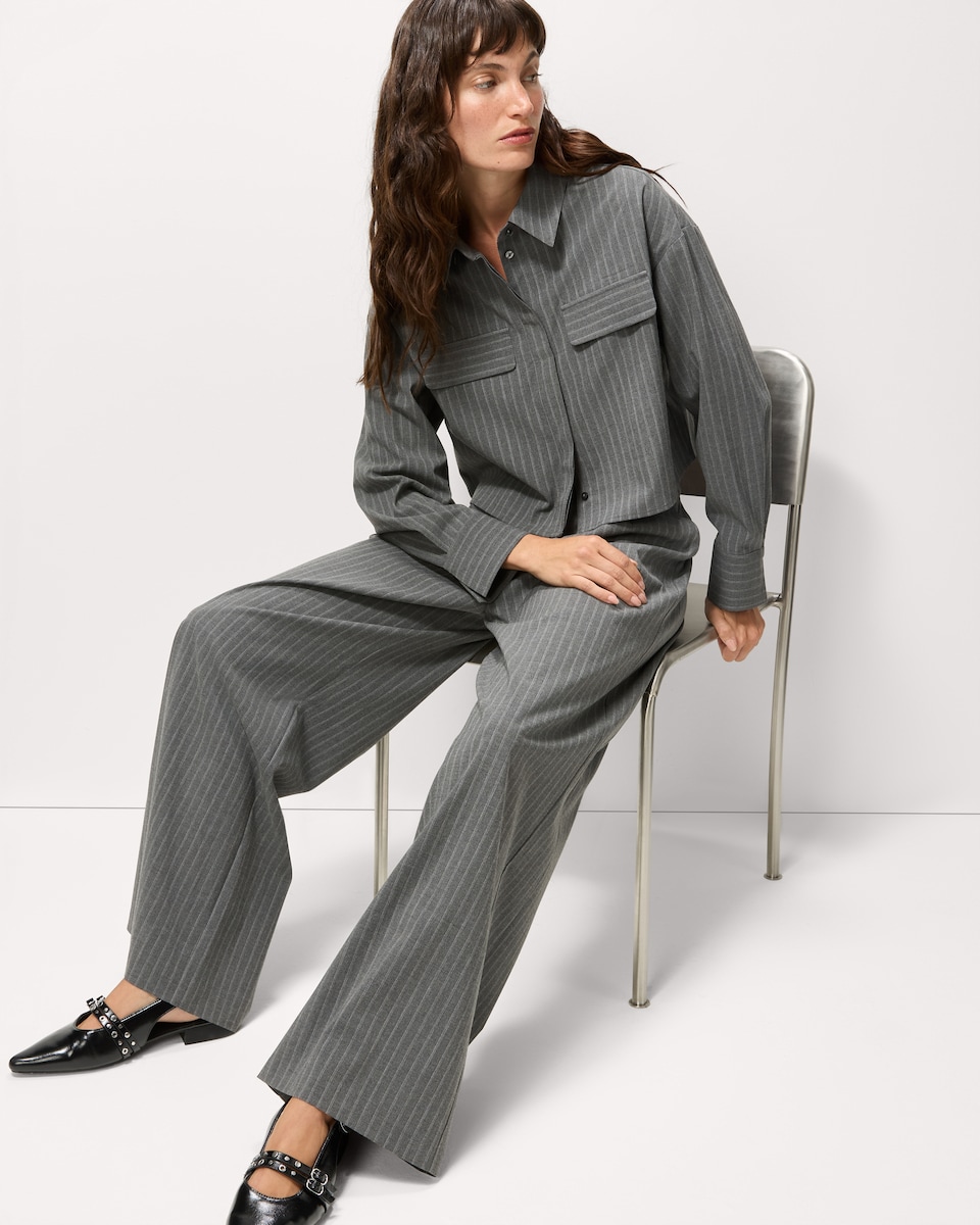 image 1 of F&F Pinstripe Pleated Wide Leg Co-ord Trousers in Grey