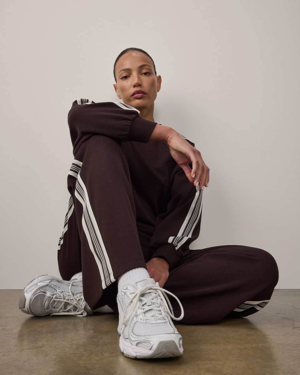image 1 of F&F Active AFTERCLASS Side Stripe Wide Leg Co-ord Joggers in Chocolate