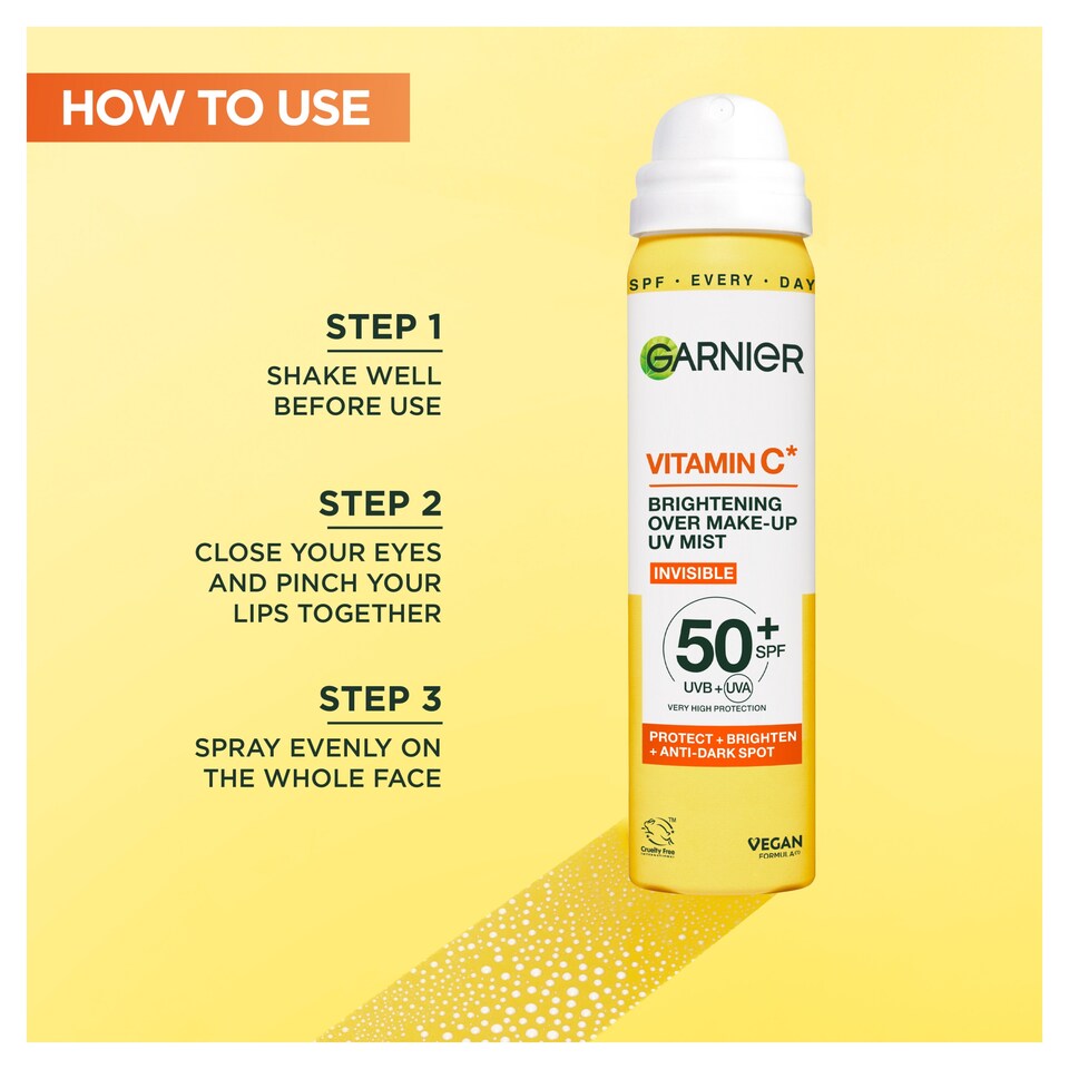 image 1 of Garnier Skin Active Vitamin C Over Make-up UV Mist Invisible SPF50+ 75ml