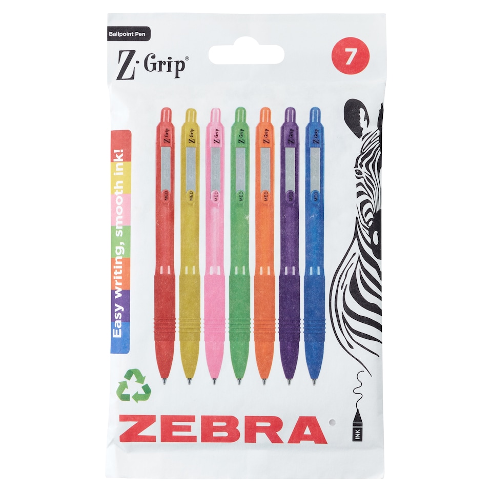 Zebra ZGrip Rainbow Black RT Ball Pens 7pk