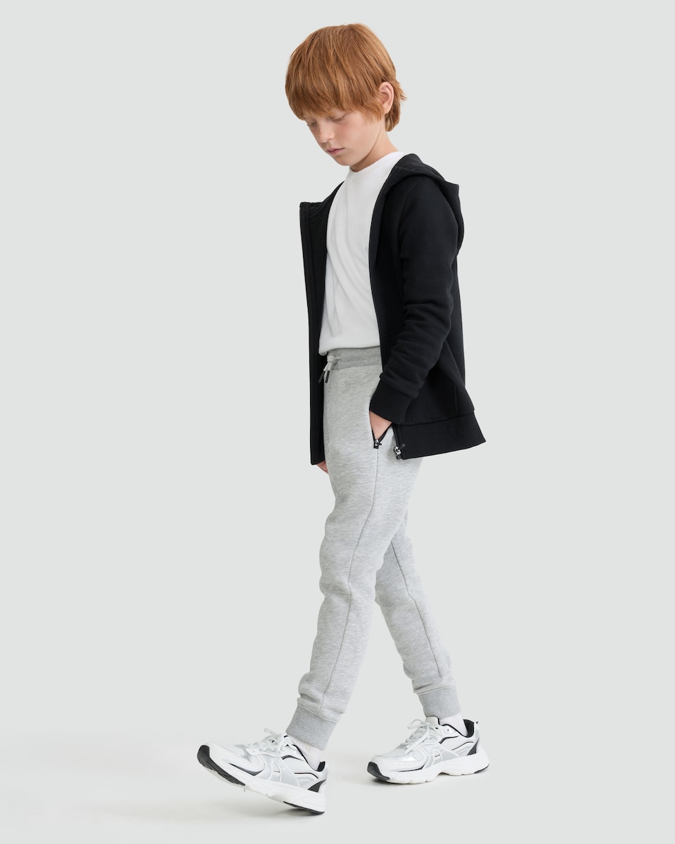 image 1 of F&F Boys Cotton Rich Zip Pocket Cuffed Drawstring Joggers in Grey Marl