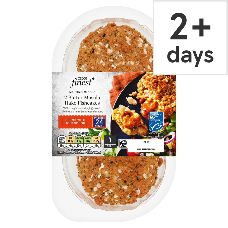 Tesco Finest 2 Butter Masala Hake Fishcakes 290g