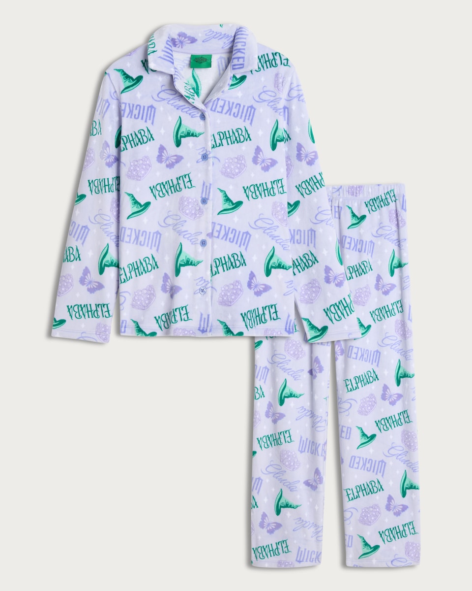 image 1 of Wicked Elphaba Print Button Through Pyjamas in Lilac