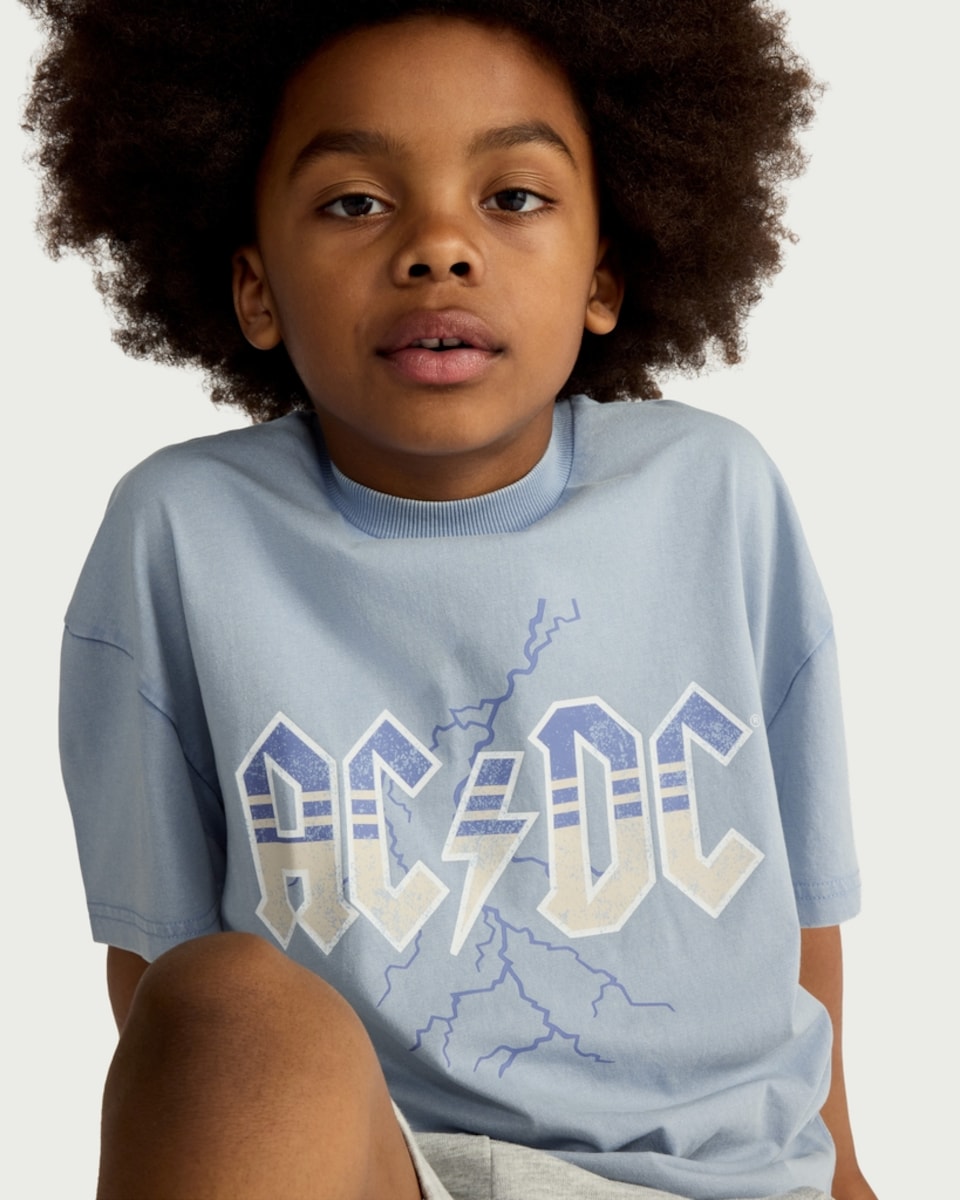 image 1 of AC/DC Pure Cotton Lightning Bolt Print T-Shirt in Blue