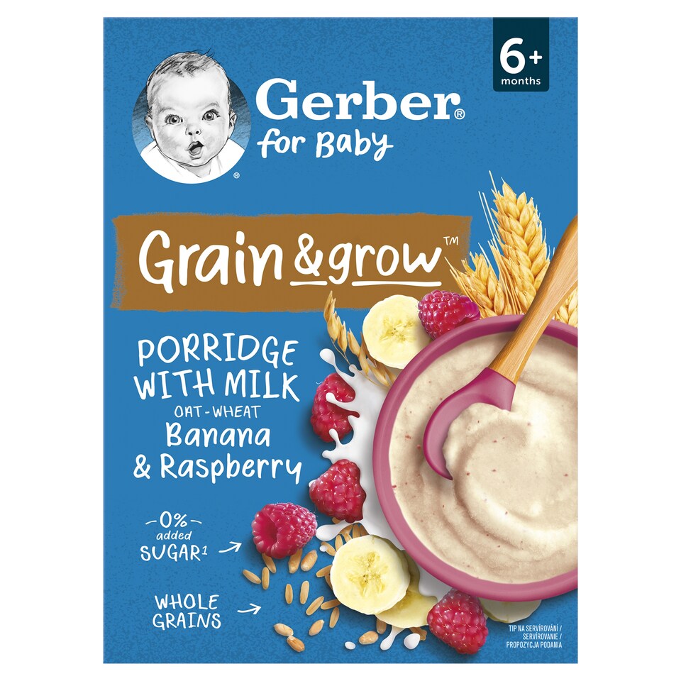 image 1 of GERBER Mléčná kaše pšenično-ovesná banán a malina 200g
