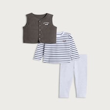 F&F Baby 3-Piece Cotton Rich Mini Champ Gilet, Top and Leggings Set in Grey