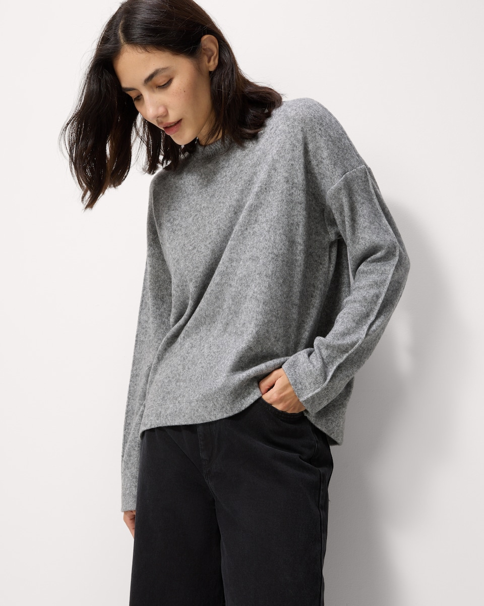image 1 of F&F Brushed Dropped Shoulder Long Sleeved Top in Grey Marl
