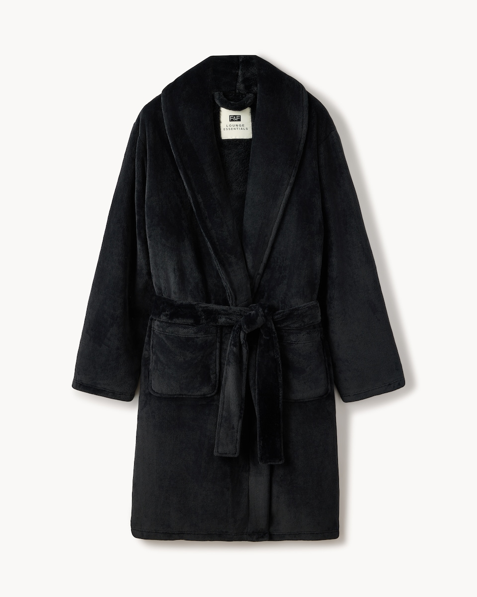 image 1 of F&F Fleece Dressing Gown in Black