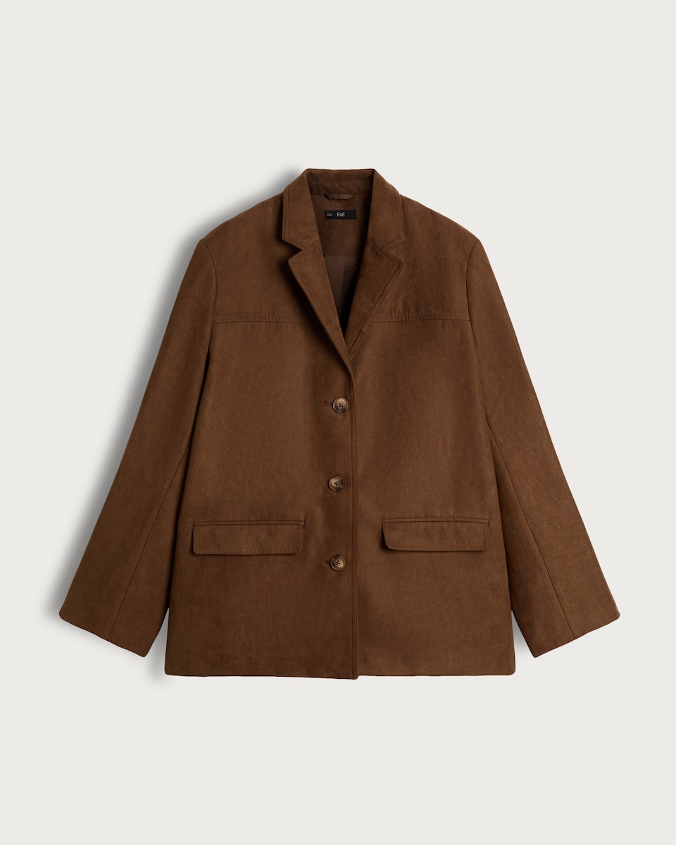 image 1 of F&F Faux Suede Blazer in Brown