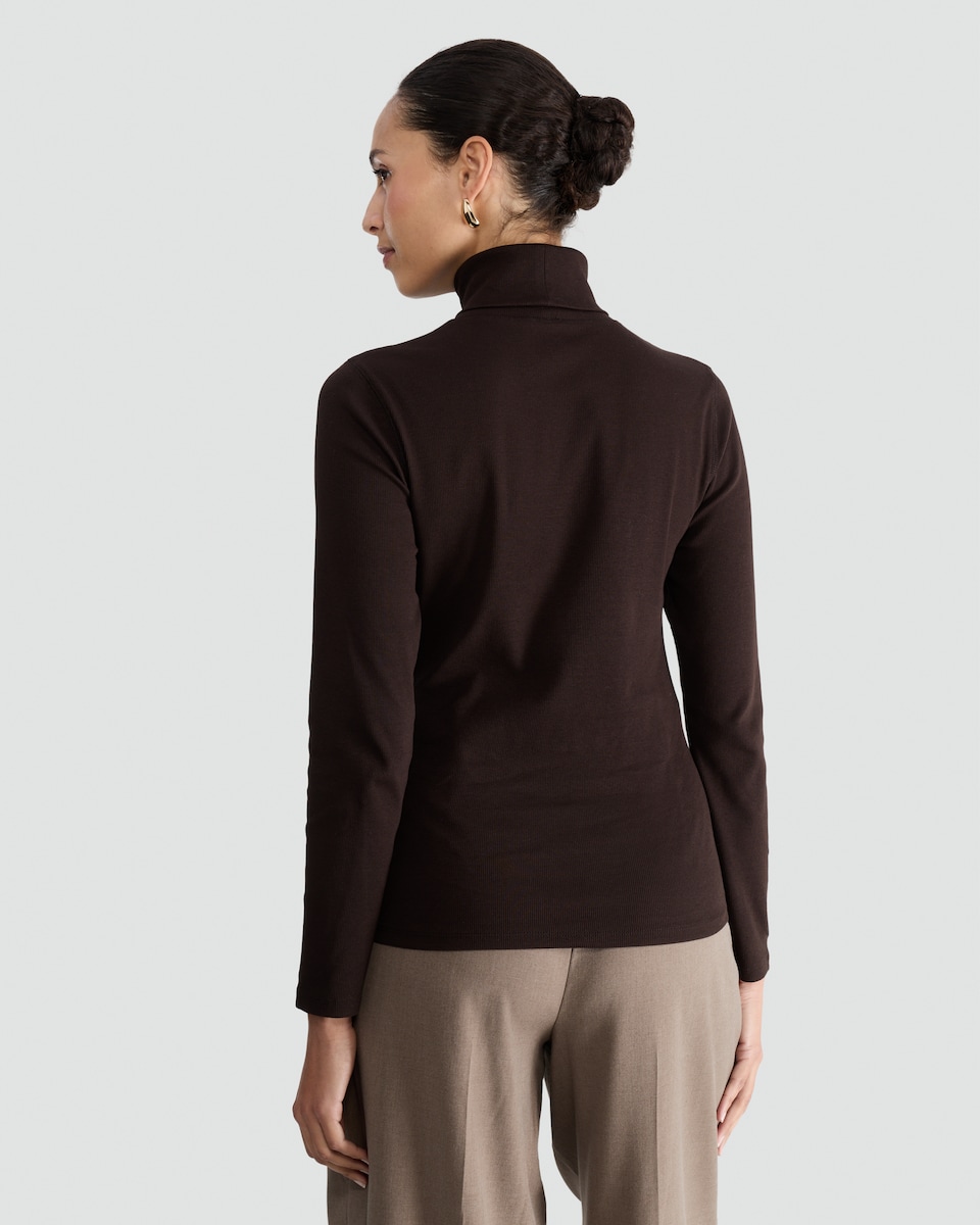 image 1 of F&F Ribbed Roll Neck Long Sleeved Top in Brown