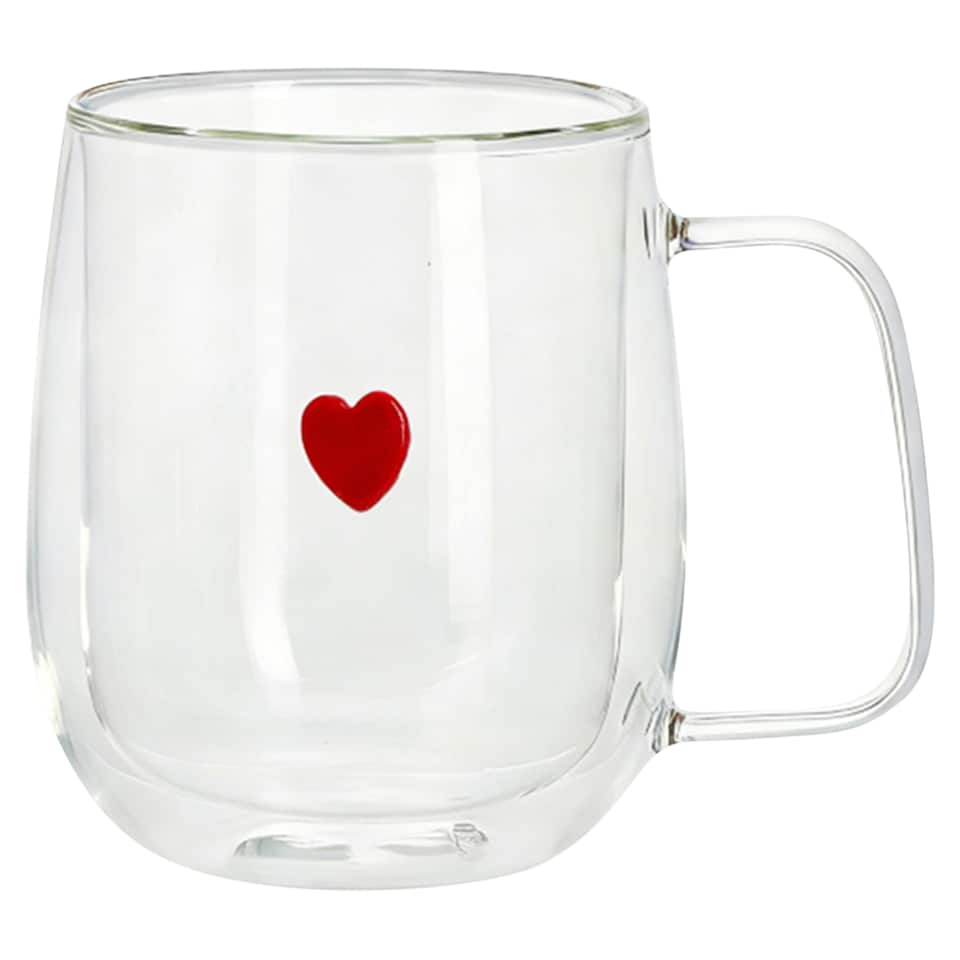 F&F Home Double Walled Glass Heart Mug 250ml
