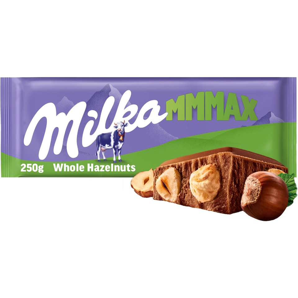 Milka Wholenut mléčná čokoláda z alpského mléka s celými jádry lískových ořechů 250 g