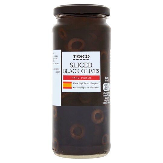 Tesco Sliced Black Olives In Brine 340G Tesco Groceries