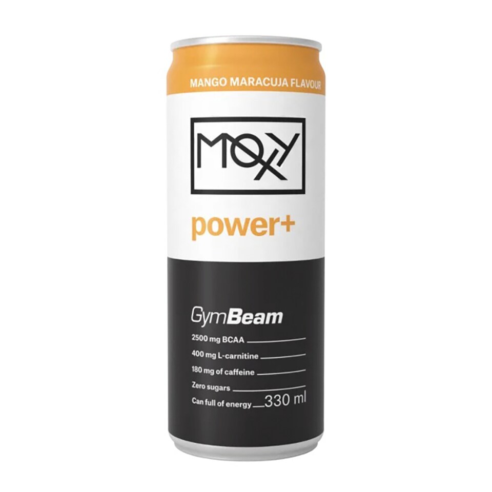 GymBeam Moxy Power+ sycený energetický nápoj s příchutí mango-maracuja 330ml