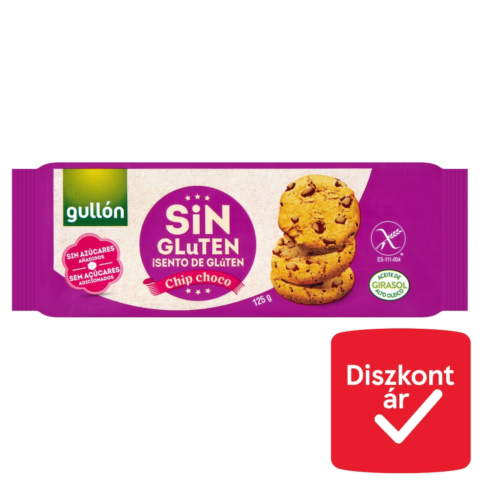 Gullón gluténmentes keksz csokoládé darabkákkal, édesítőszerrel 125 g  1. kép