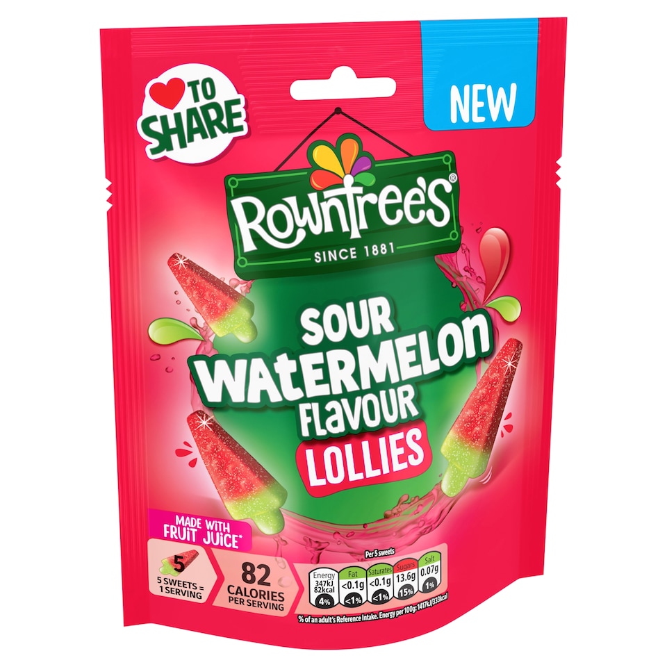 image 1 of Rowntrees Sour Watermelon Flavour Lollies 130g