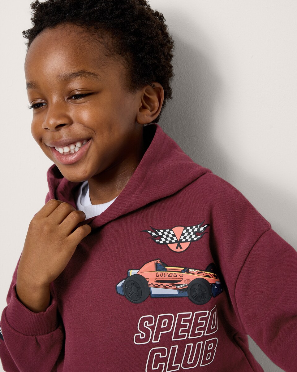 image 1 of Hot Wheels Cotton Rich Racing Hoodie and Joggers Set in Burgundy