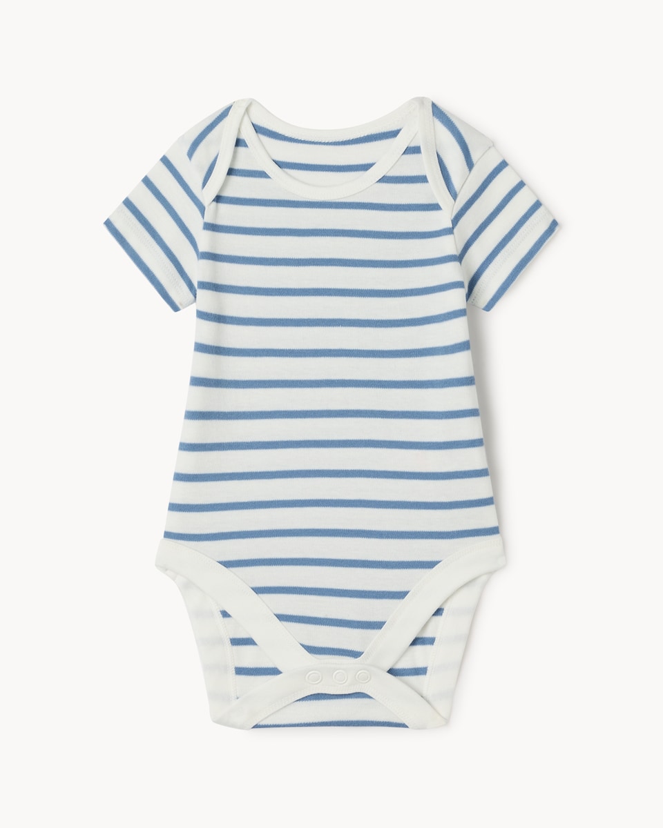 image 1 of F&F Baby 5-Pack Pure Cotton Teddy Bear Short Sleeved Bodysuits in Blue