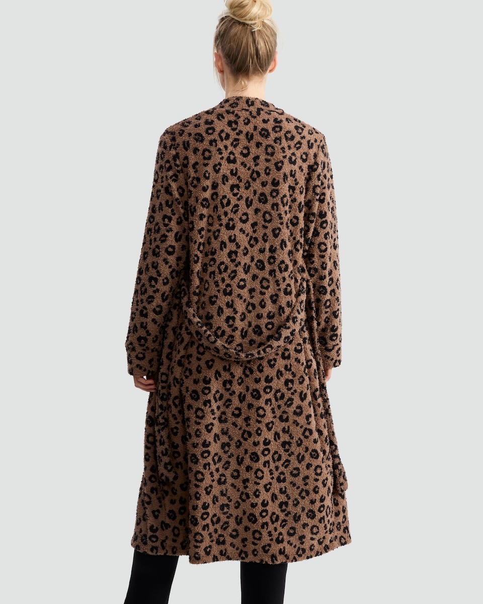 image 1 of F&F Fleece Leopard Print Dressing Gown in Multi Brown
