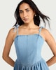 image 2 of F&F Pure Cotton Denim Tie Strap Mini Dress in Blue