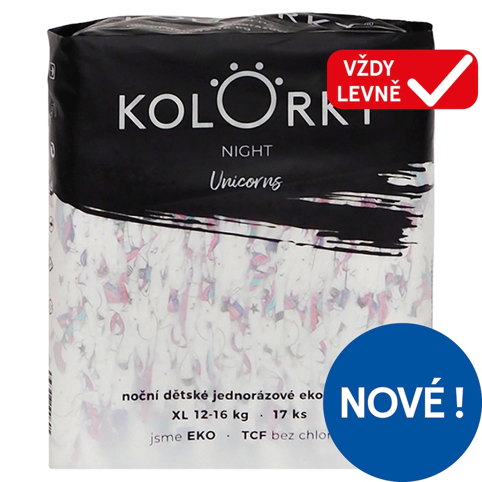 Kolorky Night Unicorns noční dětské jednorázové ekoplenky XL 12-16 kg 17 ks