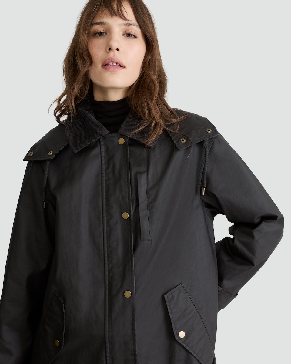 image 1 of F&F Pure Cotton Waxed Collared Longline Coat in Brown