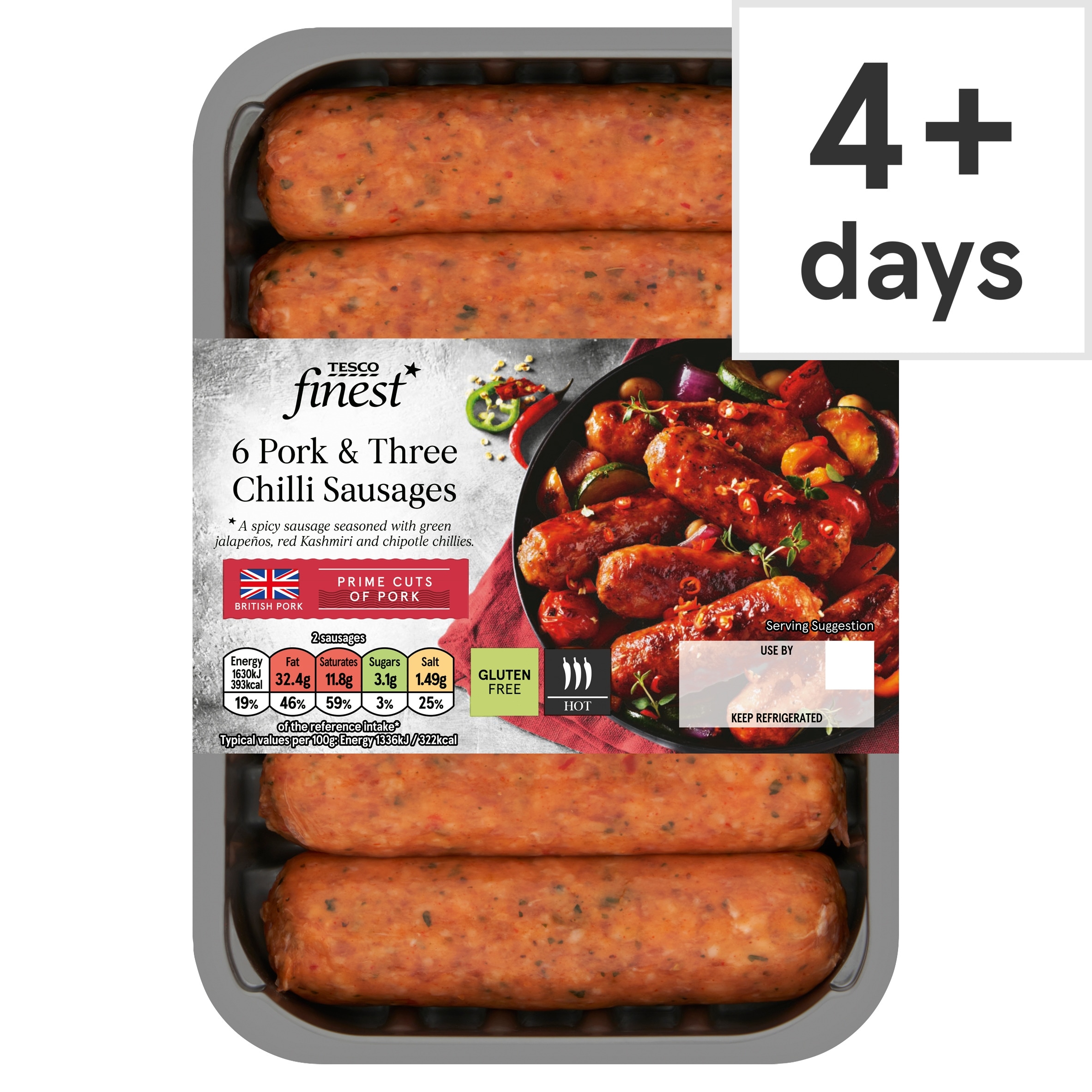 Tesco Finest Pork & Three Chilli Sausages 400g