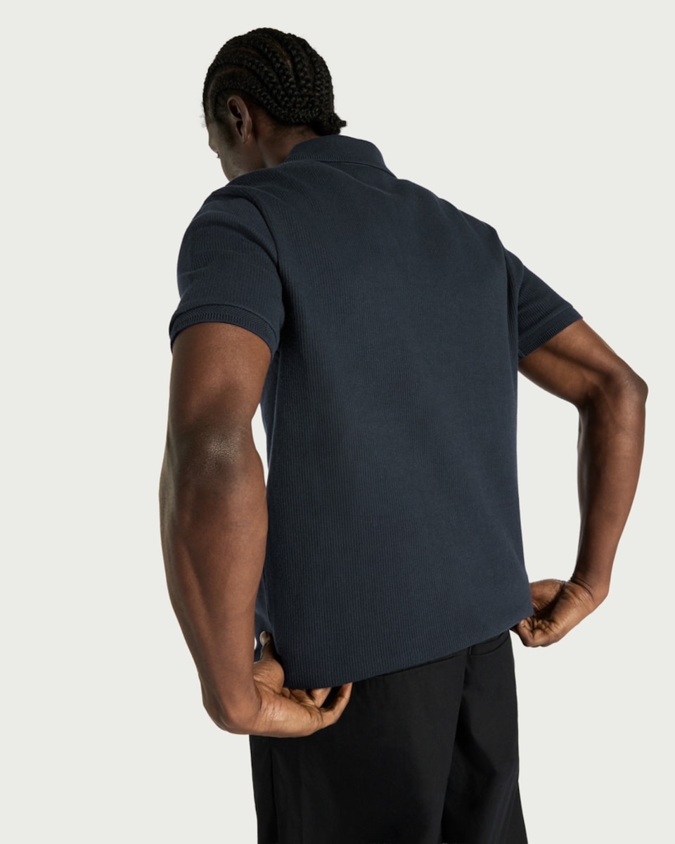 image 1 of F&F Pure Cotton Textured Polo Shirt in Navy