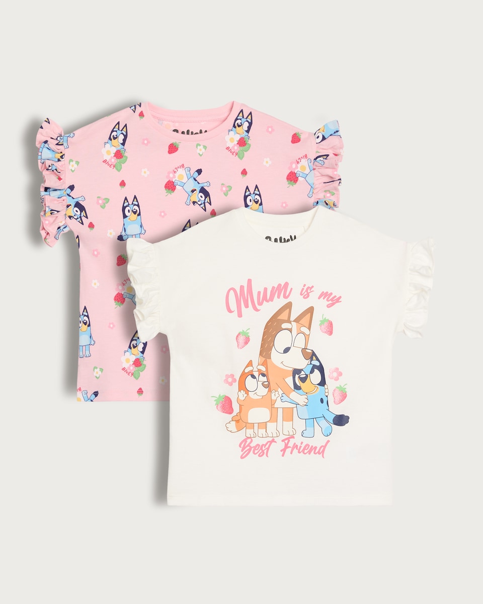 image 1 of Bluey 2-Pack Print T-Shirts  in Cream