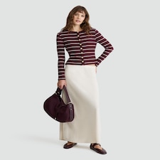 F&F Cotton Blend Ribbed Stripe Print Button Through Top in Burgundy