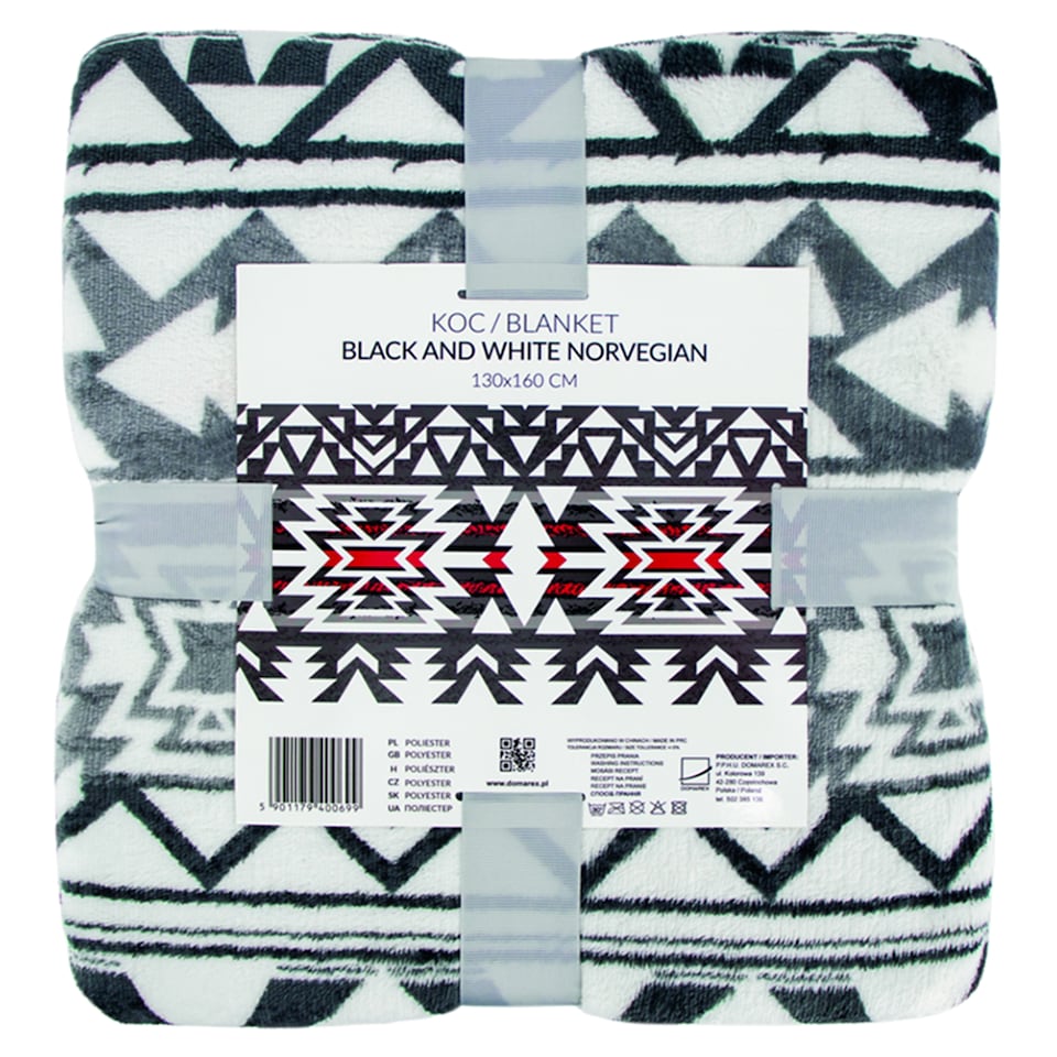 image 1 of Domarex Black and White Norvegian Pattern Blanket 130 x 160 cm