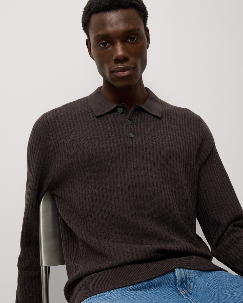 image 1 of F&F Ladder Stitch Knitted Polo Shirt in Brown