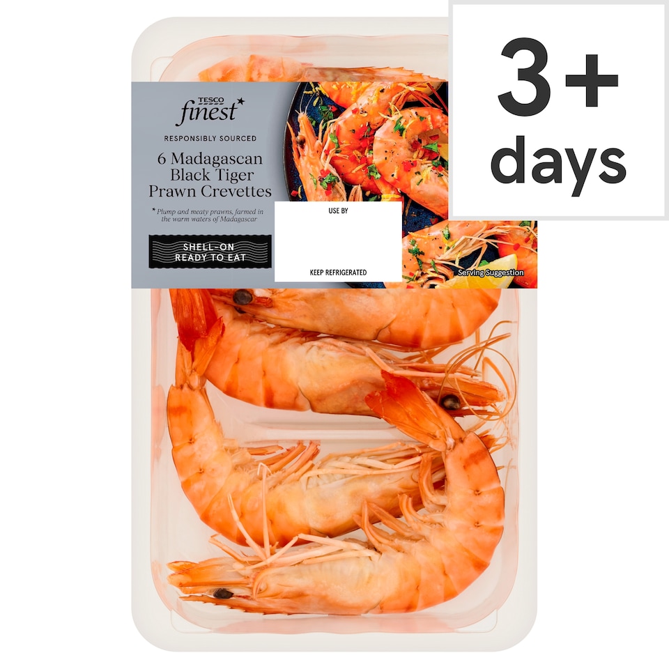 Tesco Finest 6 Madagascan Black Tiger Prawn Crevettes 150g