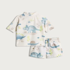F&F Baby 2-Piece Dinosaur Print Rash Vest and Swim Shorts Set in Multi