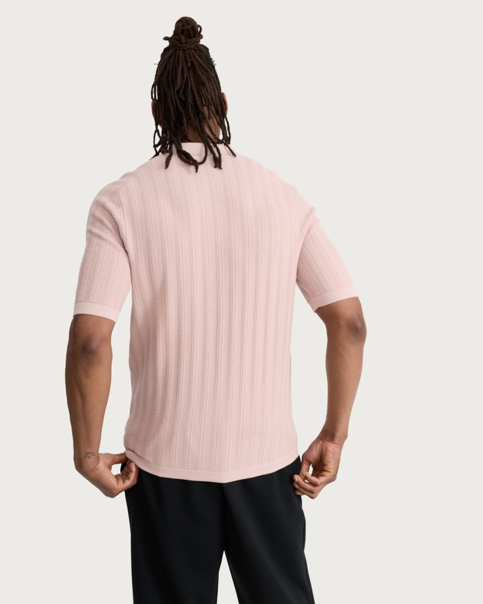 image 1 of F&F Cotton Rich Knitted Short Sleeved Polo Shirt in Pink