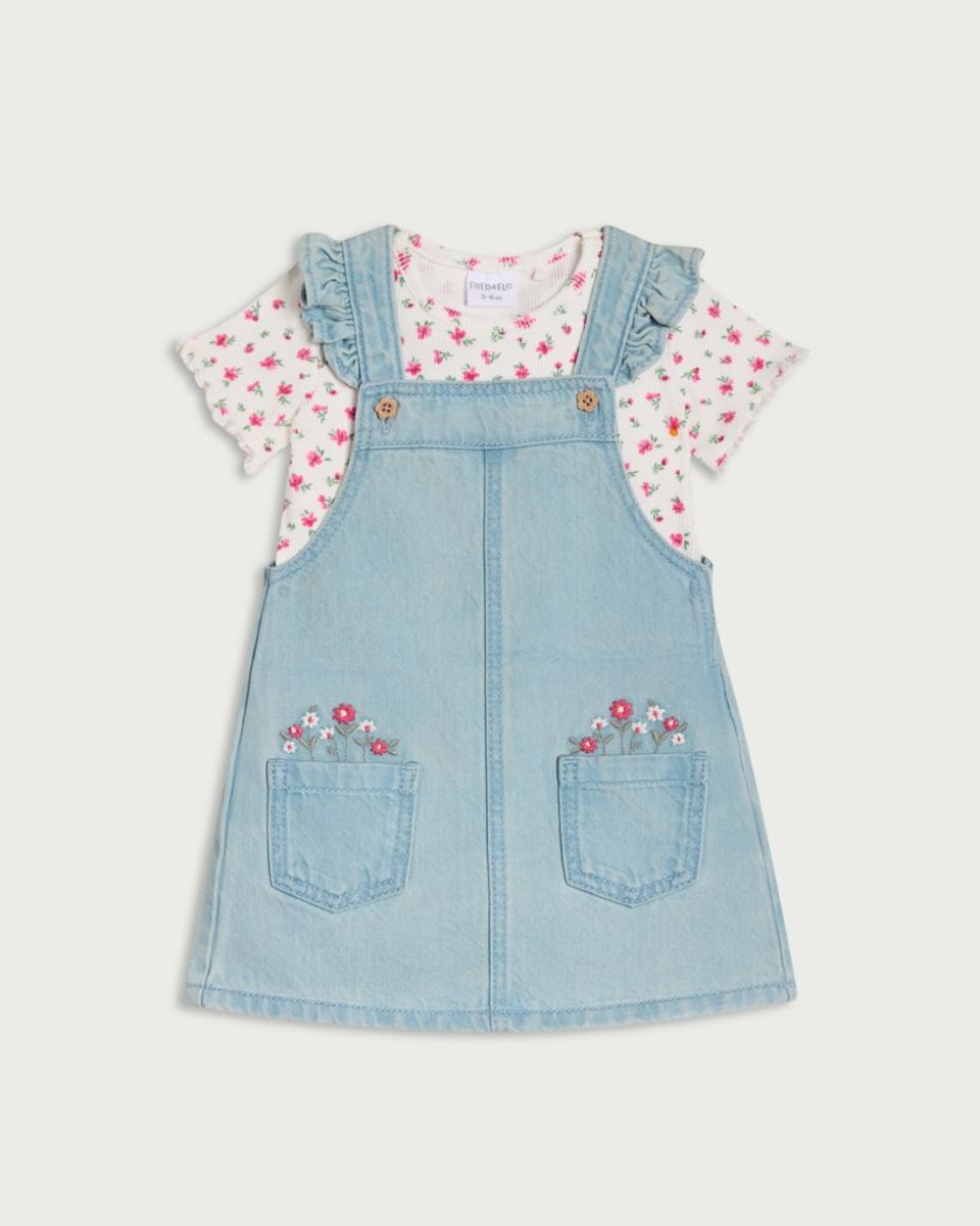 image 1 of F&F Baby 2-Piece Cotton Rich Floral Set in Blue