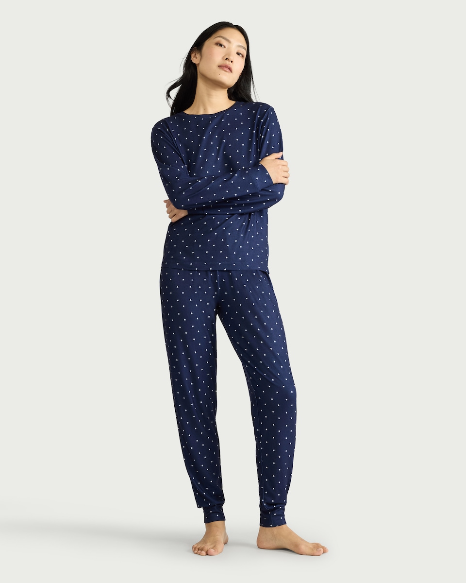image 1 of F&F Textured Star Print Pyjama Set in Navy