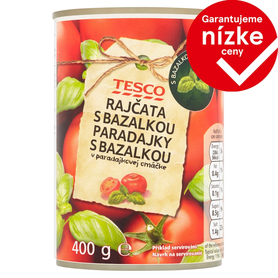 Tesco Paradajky s cesnakom v paradajkovej omáčke 400 g