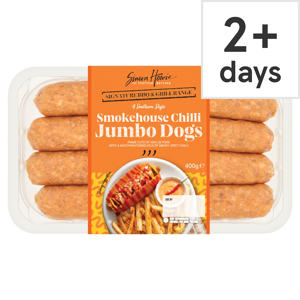 Simon Howie 4 Smokehouse Chilli Pork Jumbo Dogs 400g