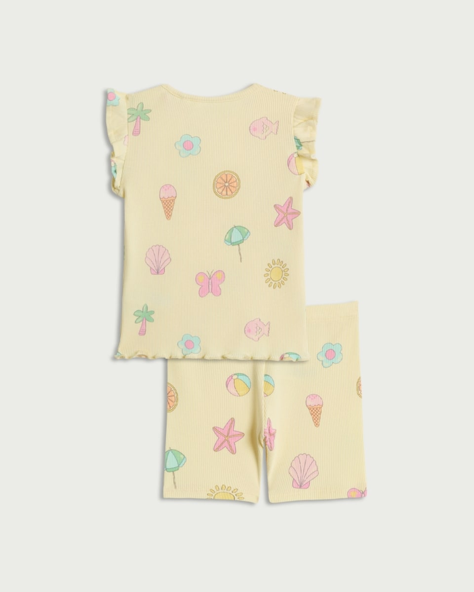 image 1 of F&F Baby 2-Piece Cotton Rich Seaside Print Set in Yellow